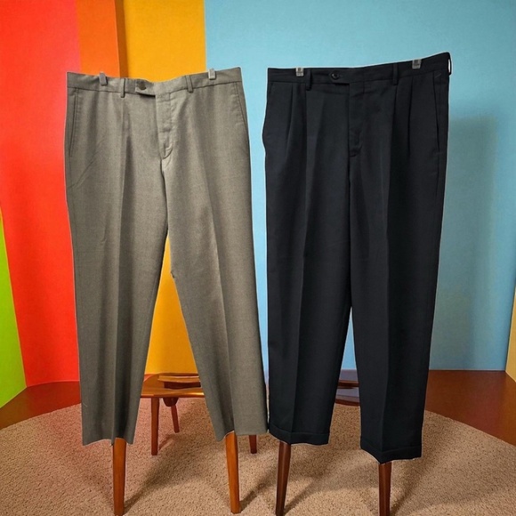 Claiborne, Men’s,2 Dress Pants,Size 36, Dark Gray, Brown, $30 EachButton, Wool. - Picture 1 of 13